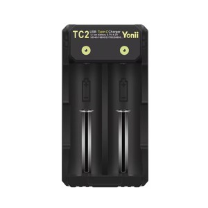 Yonii TC2 Type C 18650 lithium ion battery charger 26650 dual slot flashlight 21700 charger 2A rechargeable battery charger